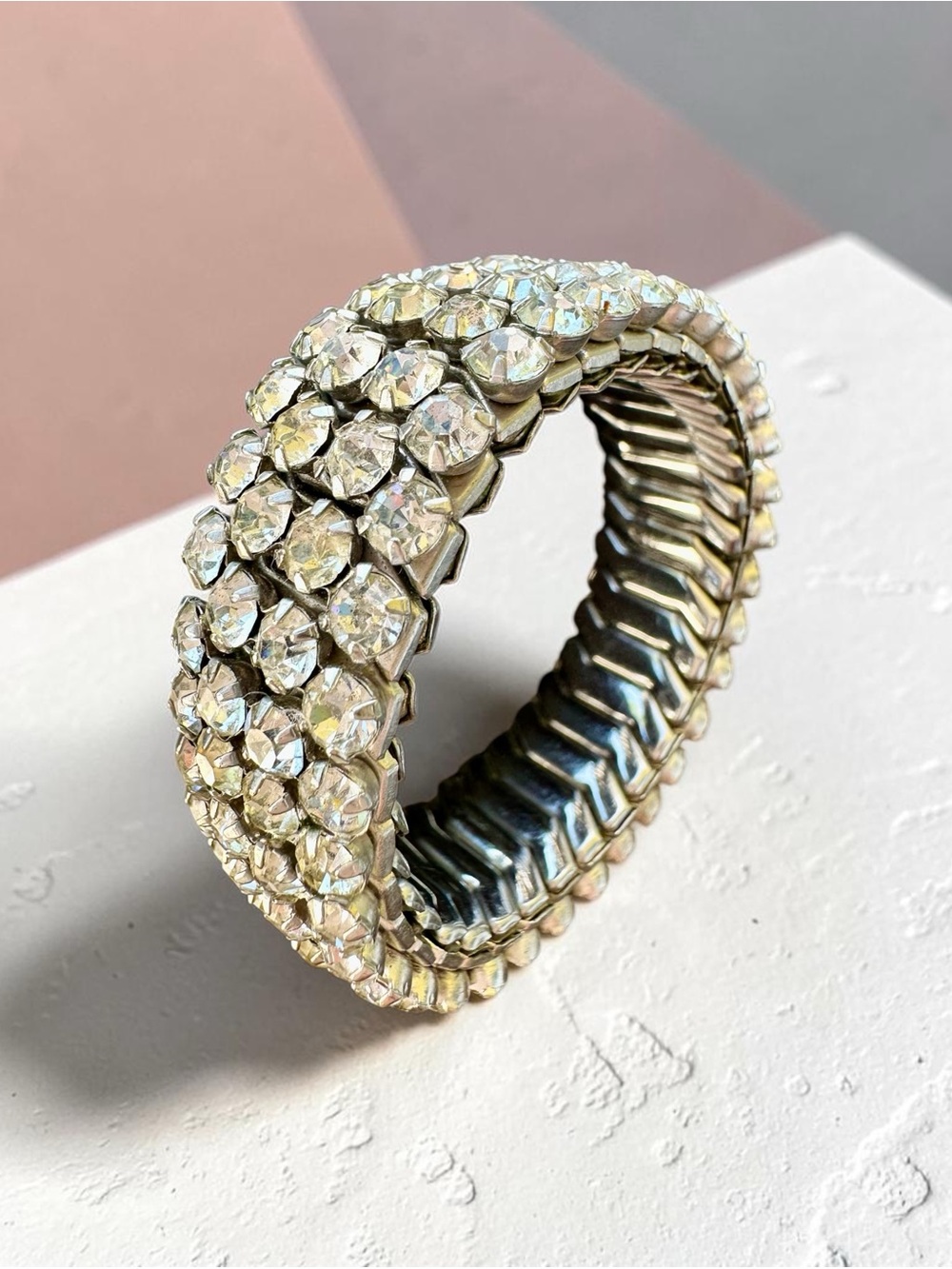 Vintage Expandable Rhinestone Bracelet 4 Rows - Picture 3 of 6